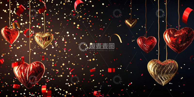 高清大图下载【趣麦麦图】黑金气球彩带背景