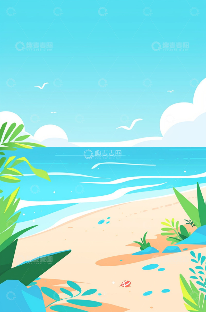 高清大图下载【趣麦麦图】蓝色沙滩背景