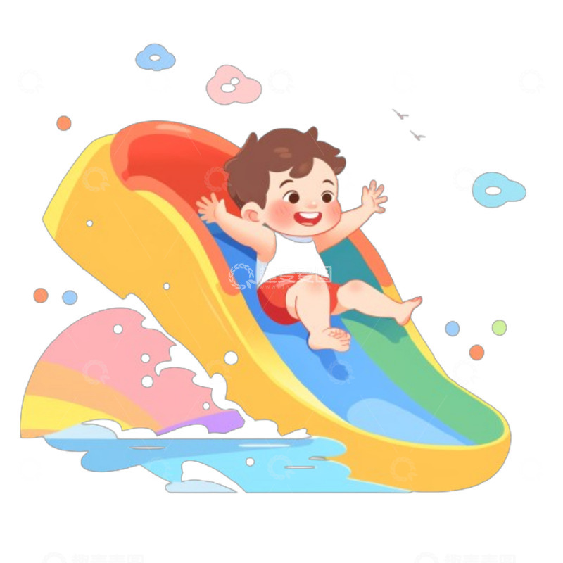 水上滑滑梯的男孩