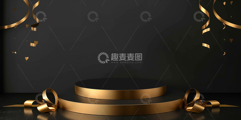 高清大图下载【趣麦麦图】黑金丝带背景