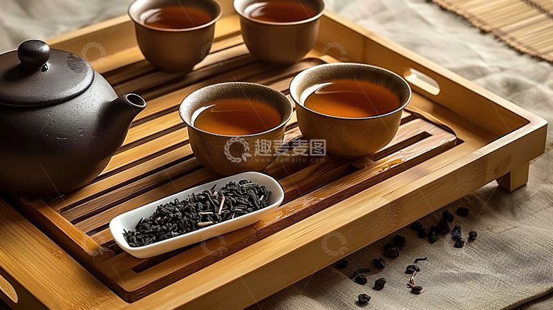 高清大图下载【趣麦麦图】一壶四杯茶叶泡茶茶壶茶杯茶道