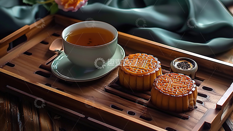 高清大图下载【趣麦麦图】品茶月饼茶水茶道国风茶具