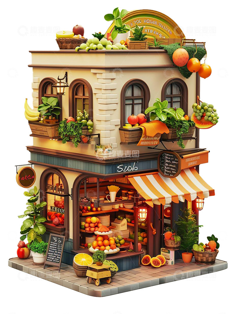 高清大图下载【趣麦麦图】立体水果店商铺