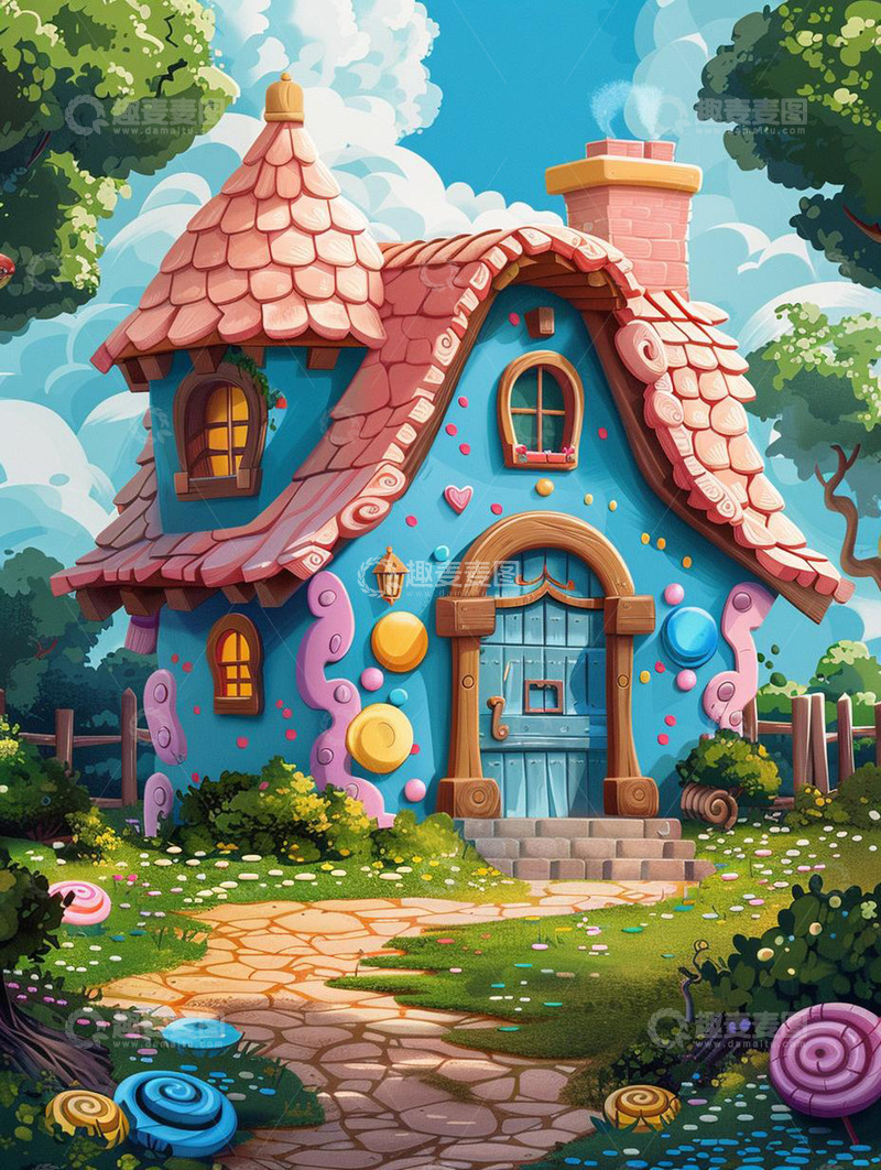 高清大图下载【趣麦麦图】卡通房子花园