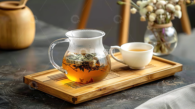 高清大图下载【趣麦麦图】泡茶茶杯茶盘茶具花茶品茶