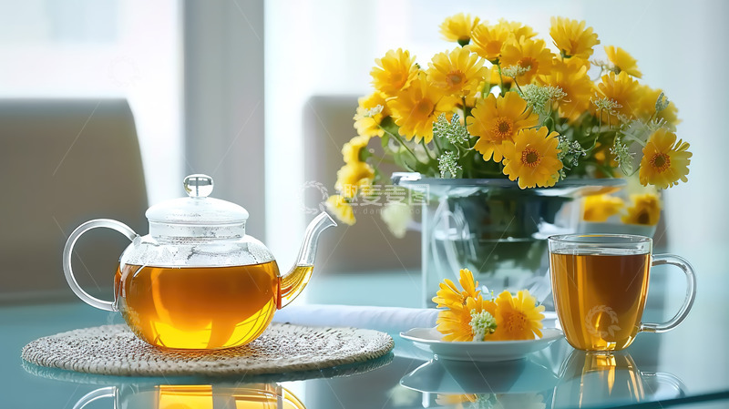 高清大图下载【趣麦麦图】花茶泡茶鲜花茶杯茶壶茶具摄影