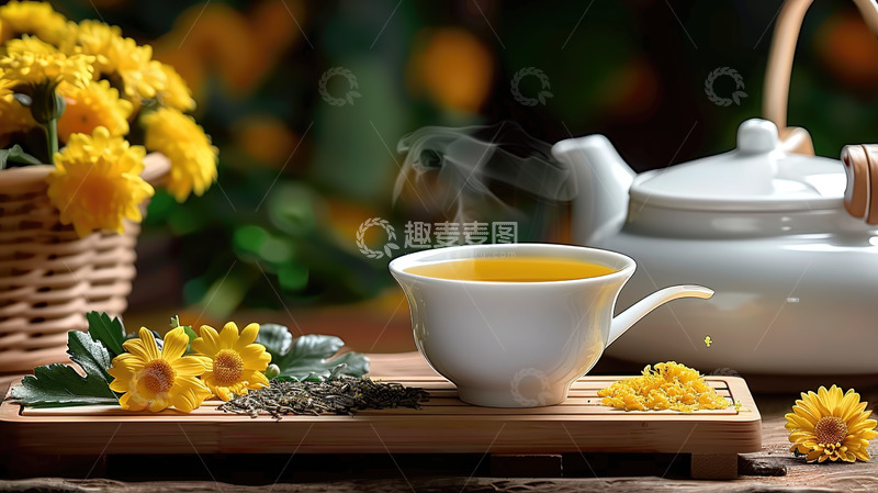 高清大图下载【趣麦麦图】花茶茶杯茶壶茶叶品茶茶道国风