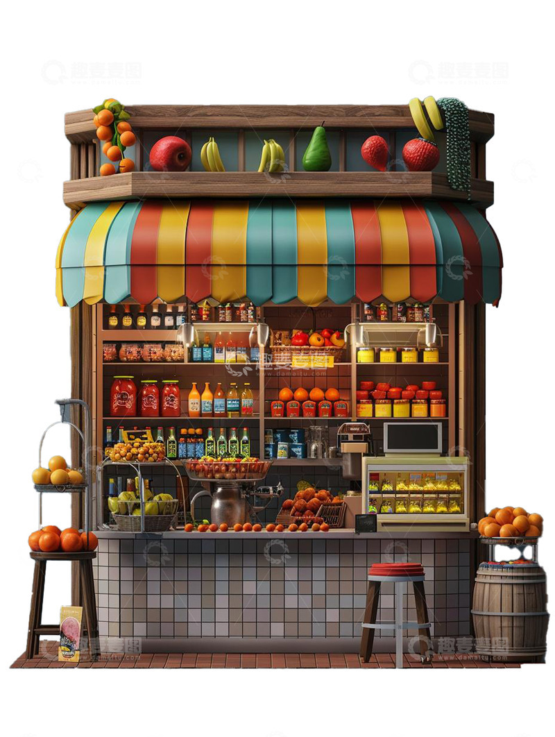 高清大图下载【趣麦麦图】立体小卖部便利店水果摊