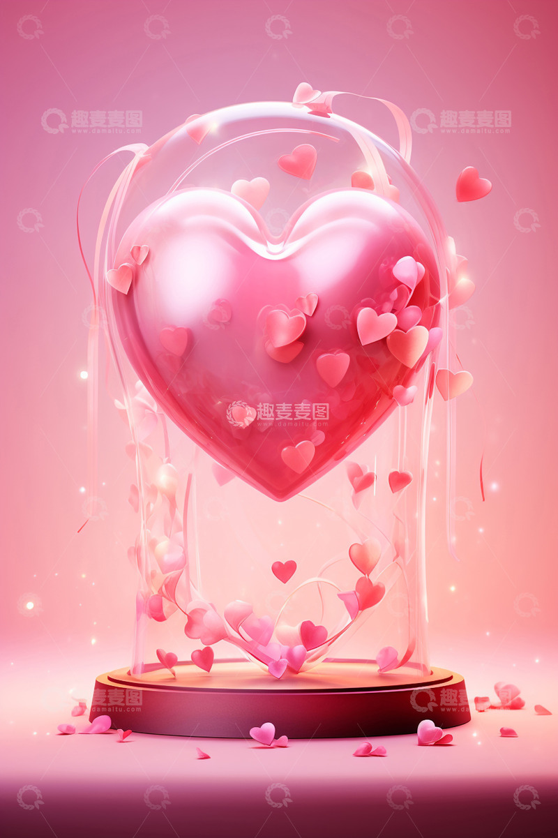高清大图下载【趣麦麦图】玻璃罩中的粉色爱心
