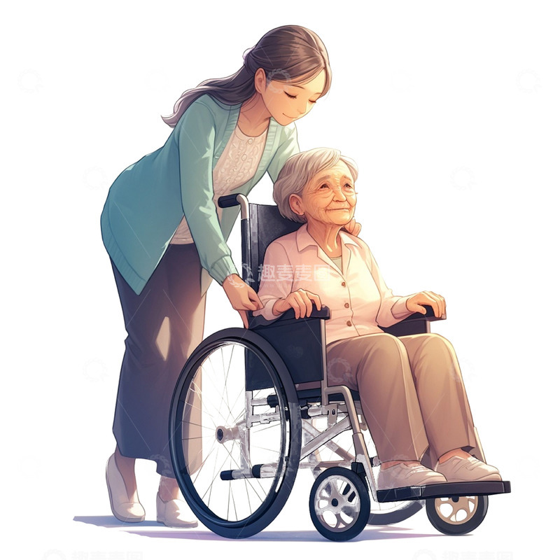 高清大图下载【趣麦麦图】母亲节陪伴年迈的母亲