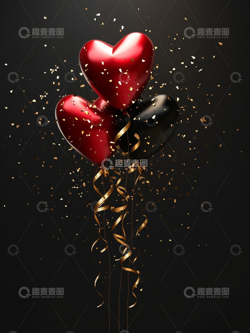 高清大图下载【趣麦麦图】黑金气球彩带背景图