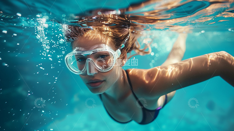 高清大图下载【趣麦麦图】潜水的女人侧面