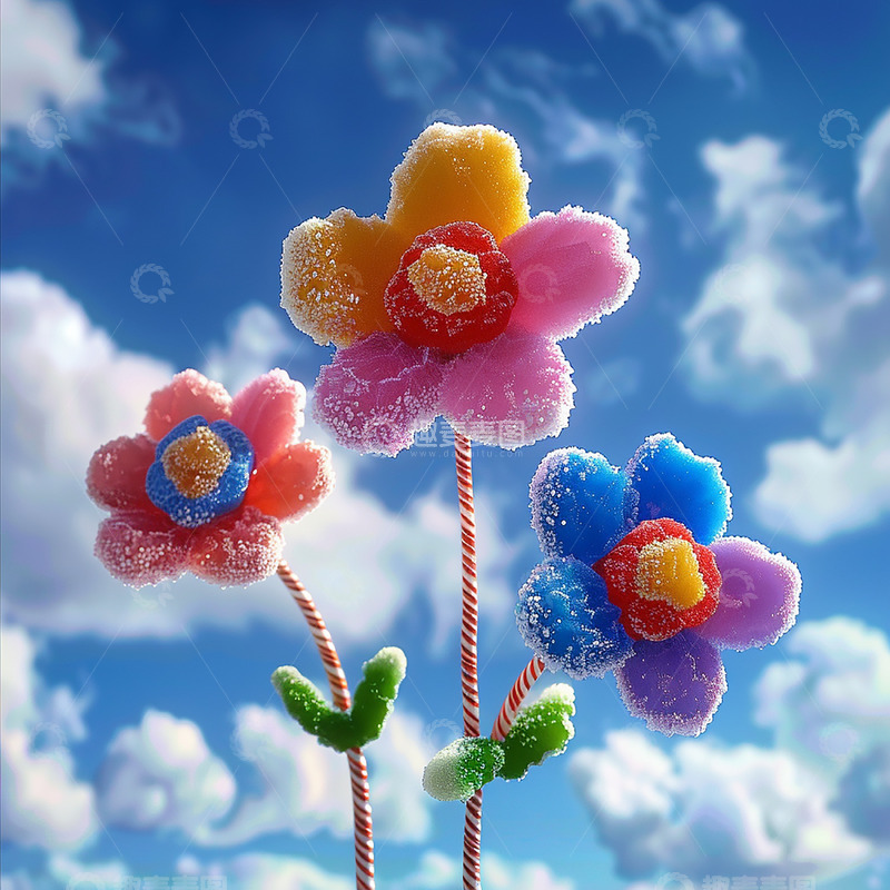 高清大图下载【趣麦麦图】蓝天白云彩色花朵