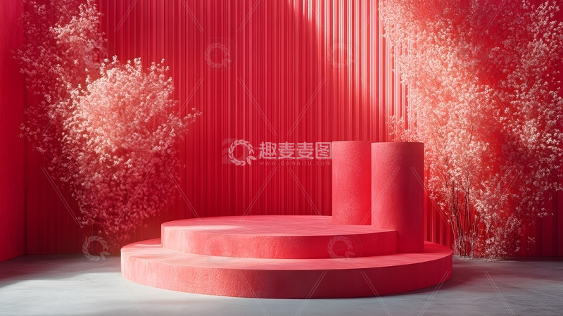 高清大图下载【趣麦麦图】年货节电商红色现代展台背景