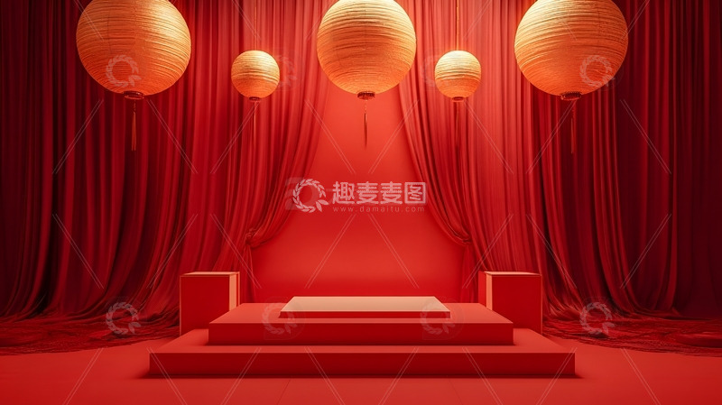 年货节电商红色产品展台背景