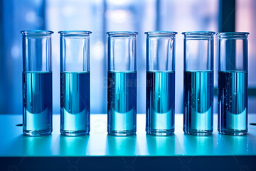 桌面上的一排蓝色试管