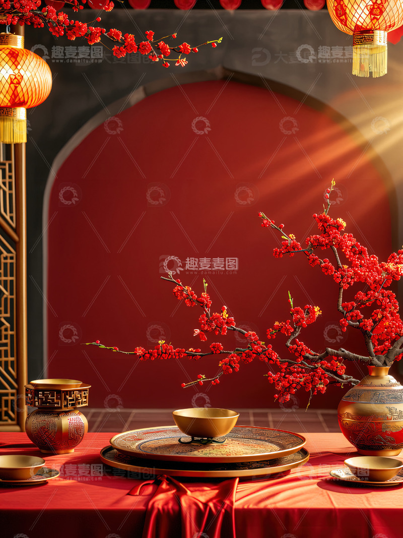 高清大图下载【趣麦麦图】中国风红色喜庆新年背景55