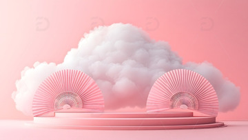 年货节电商粉色云朵甜点展台背景