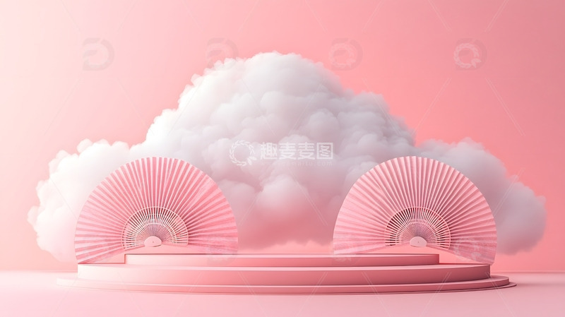 年货节电商粉色云朵甜点展台背景