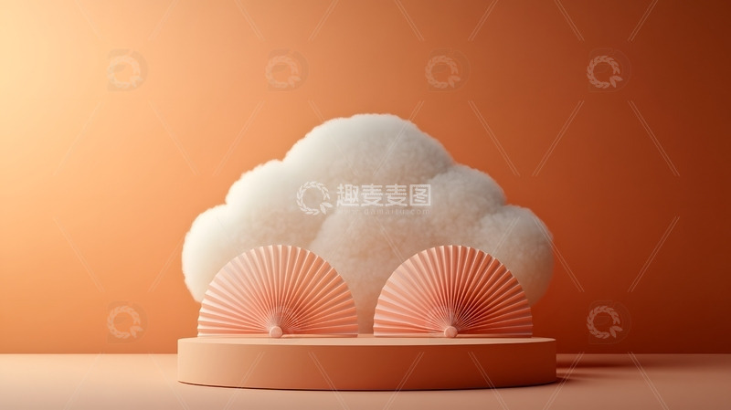 创意云朵甜点展台电商橙色背景展示