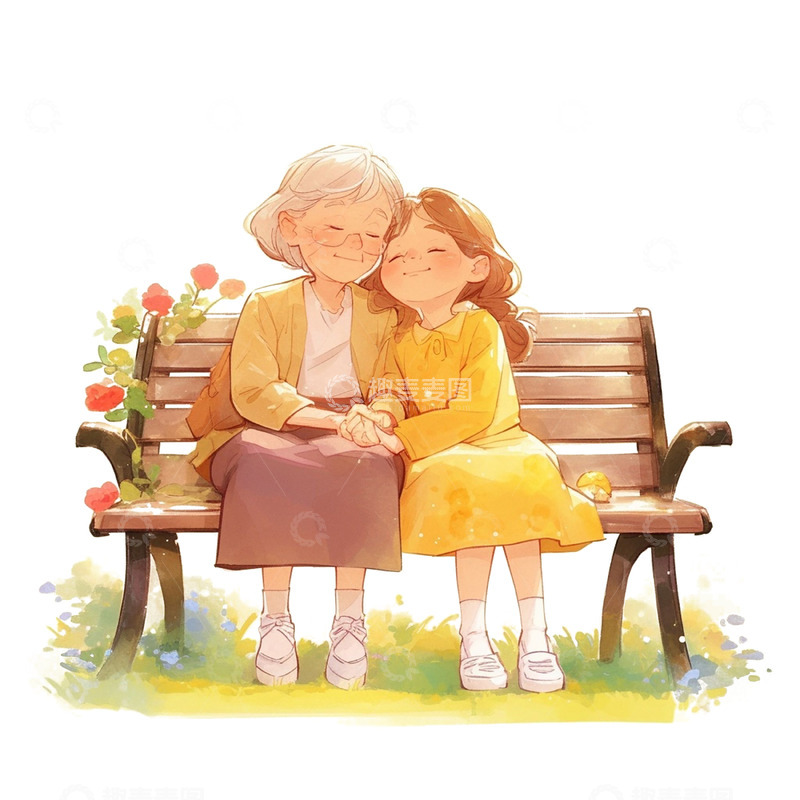 高清大图下载【趣麦麦图】相依在长椅上的母女人物