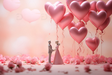 情侣玩偶桃心气球背景