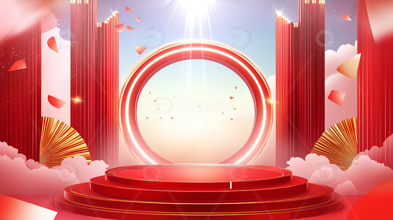 高清大图下载【趣麦麦图】红色云朵电商展台