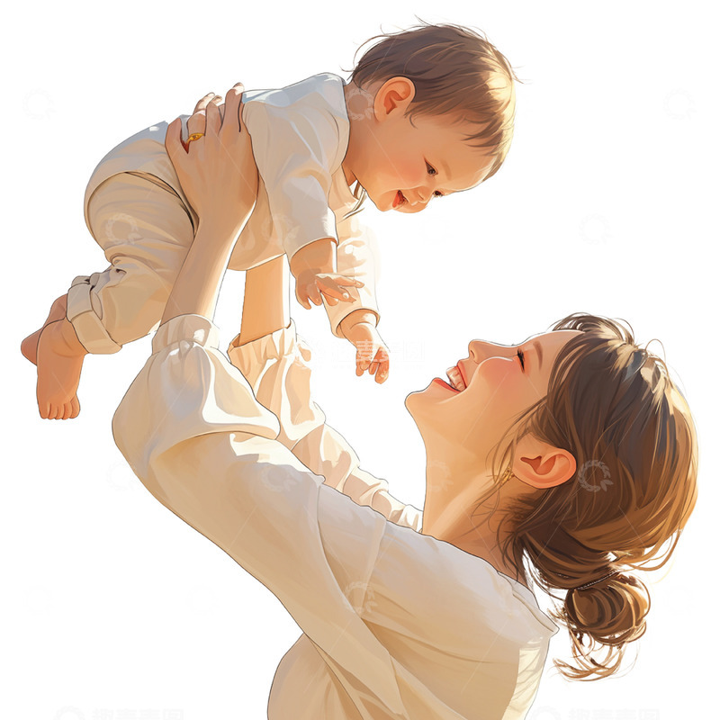 高清大图下载【趣麦麦图】母亲节陪伴小孩玩耍