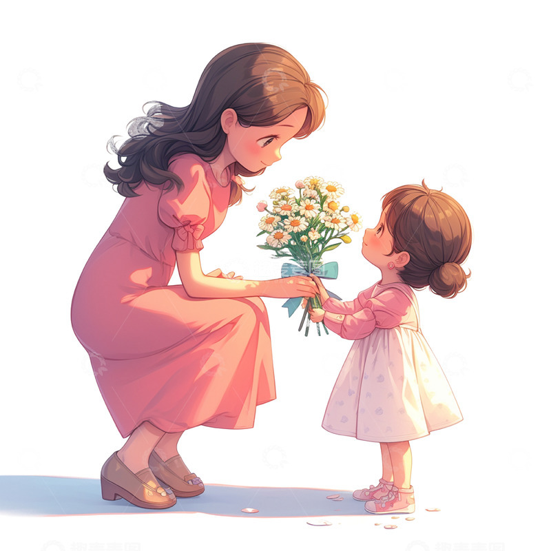 高清大图下载【趣麦麦图】唯美女孩送花给妈妈