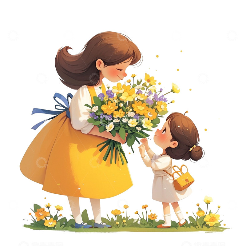 高清大图下载【趣麦麦图】送花给妈妈的女孩