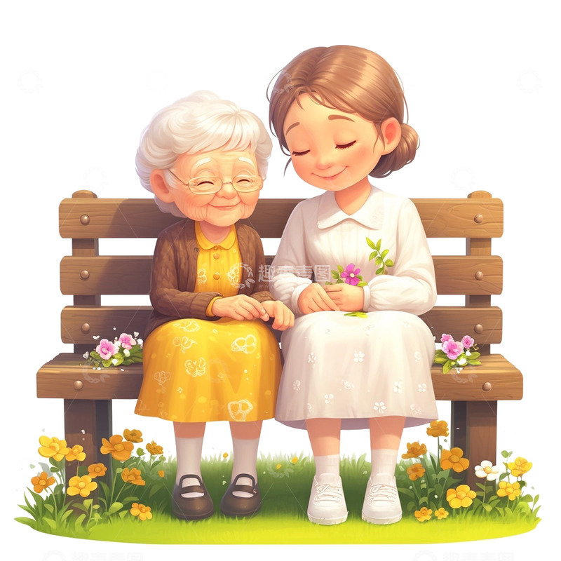 高清大图下载【趣麦麦图】陪伴妈妈坐在椅子上