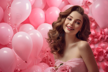 美女在气球花海中