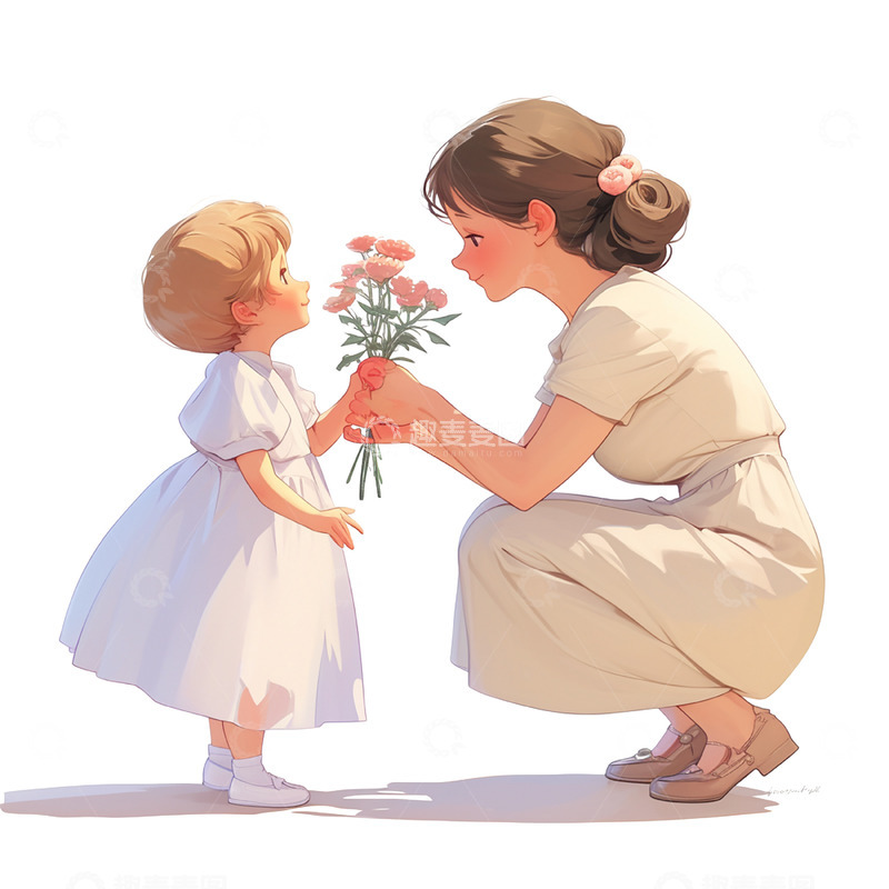 高清大图下载【趣麦麦图】母亲节送花小孩
