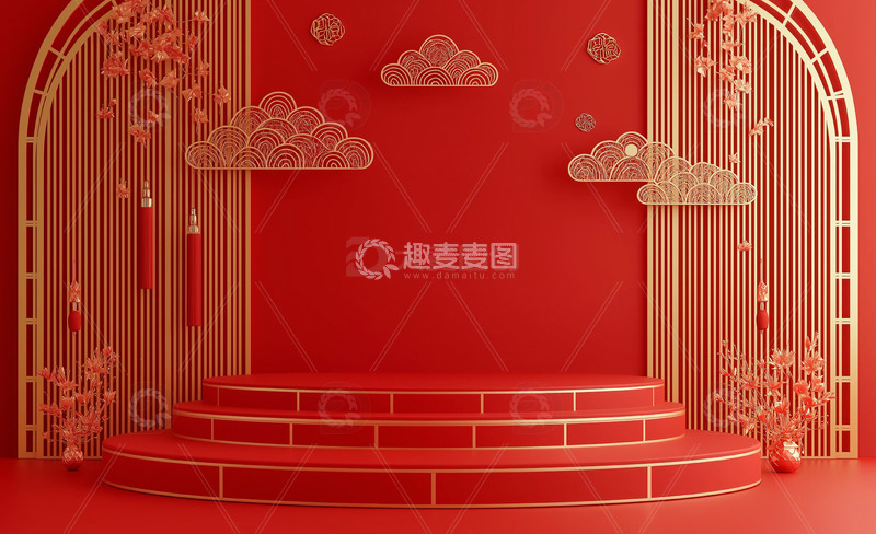 红色春节元旦展台1