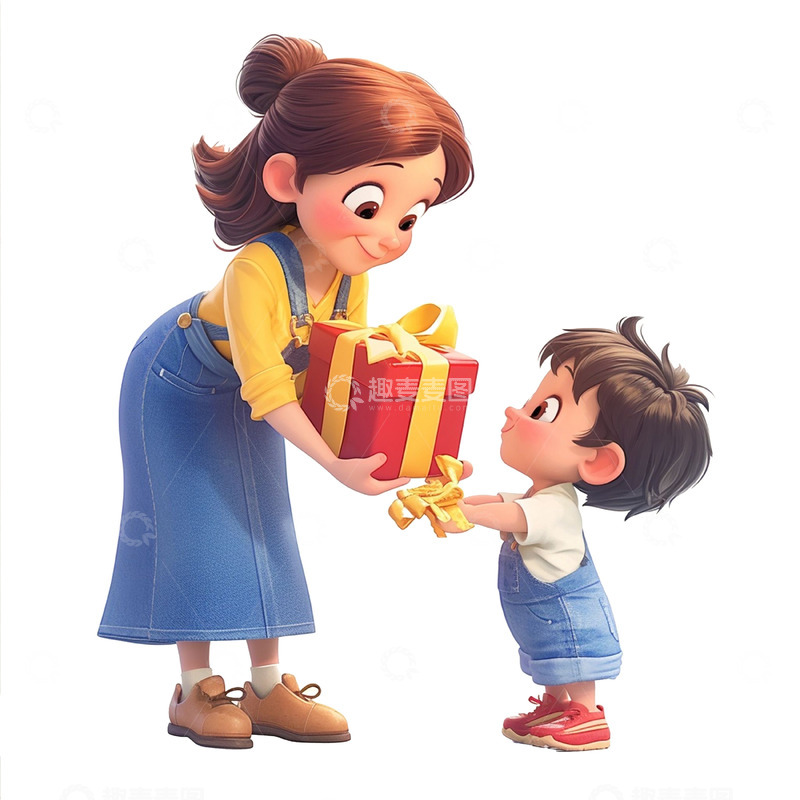 高清大图下载【趣麦麦图】男孩送礼物给妈妈
