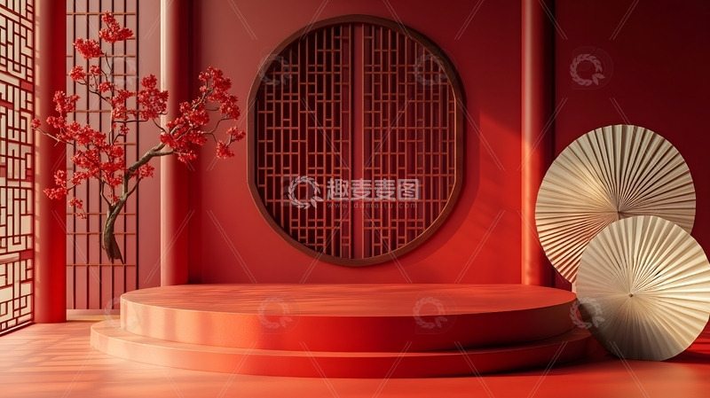 高清大图下载【趣麦麦图】元旦红色展台电商年货节展示