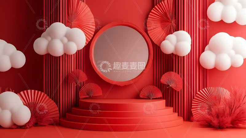 高清大图下载【趣麦麦图】元旦年货节电商展台中国风现代设计