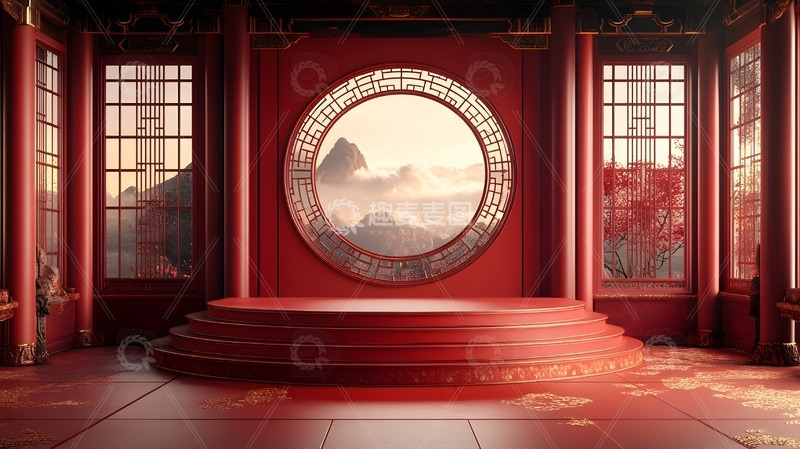 高清大图下载【趣麦麦图】春节电商展台传统中国风舞台背景