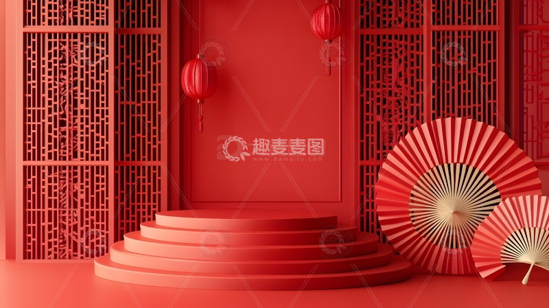 高清大图下载【趣麦麦图】元旦红色电商展台年货节展台设计