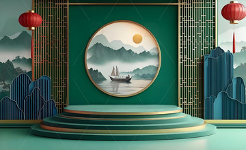 绿色古风展台设计1