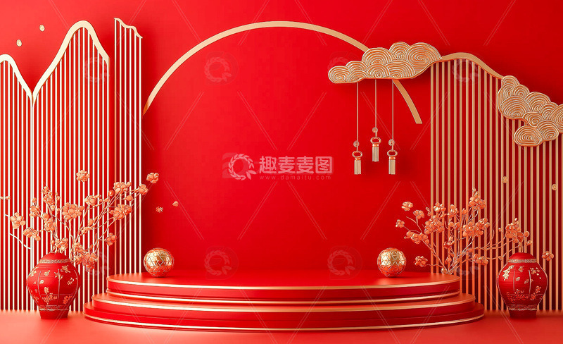 红色春节元旦展台