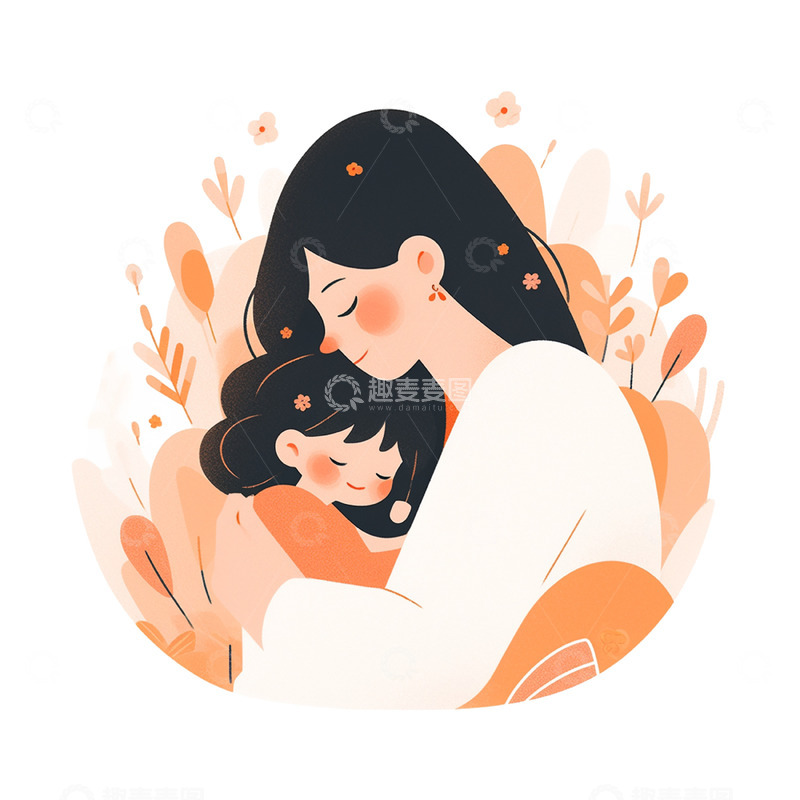 高清大图下载【趣麦麦图】卡通扁平母女人物