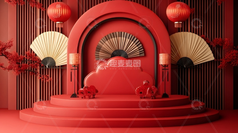 高清大图下载【趣麦麦图】元旦年货节电商展台中国风展台