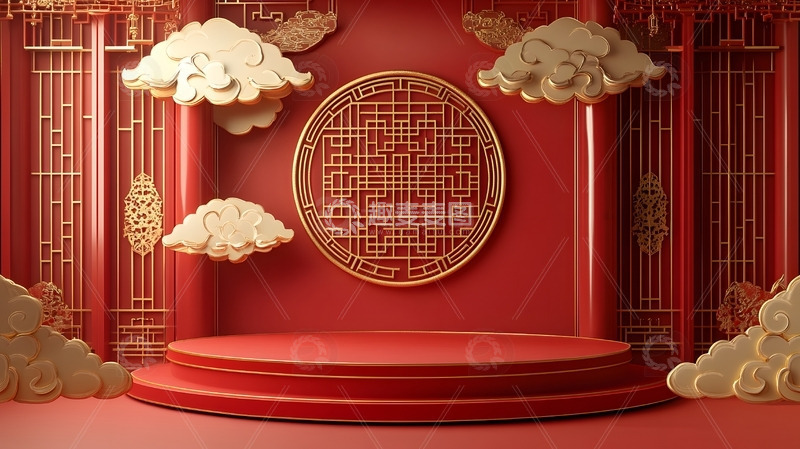 元旦年货节电商展台中国风布置