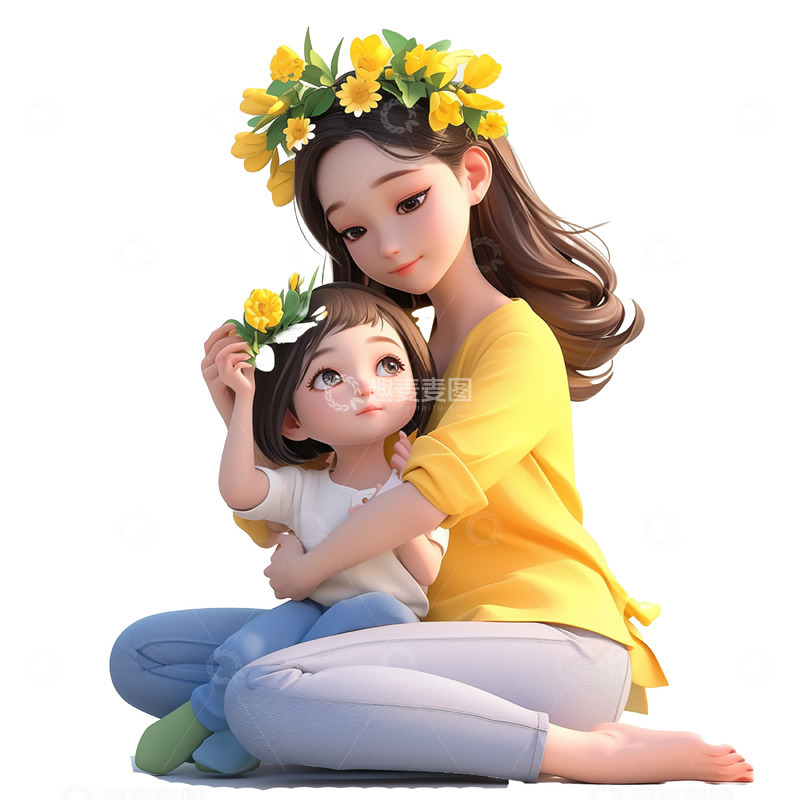 高清大图下载【趣麦麦图】母亲节拥抱母女