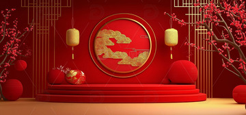 红色喜庆春节国风展台3