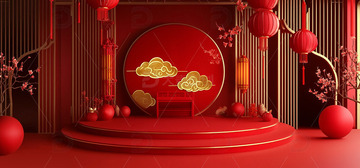 红色喜庆春节国风展台2