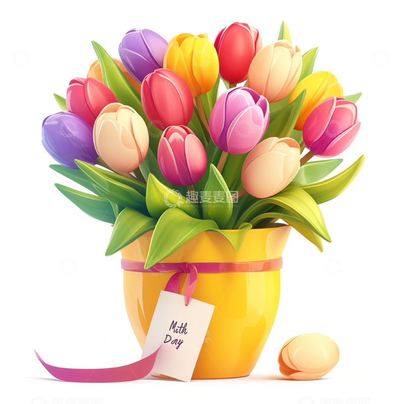 高清大图下载【趣麦麦图】母亲节黄色花盆郁金香