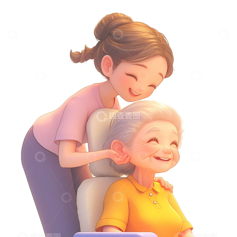 高清大图下载【趣麦麦图】母亲节陪伴年迈的妈妈