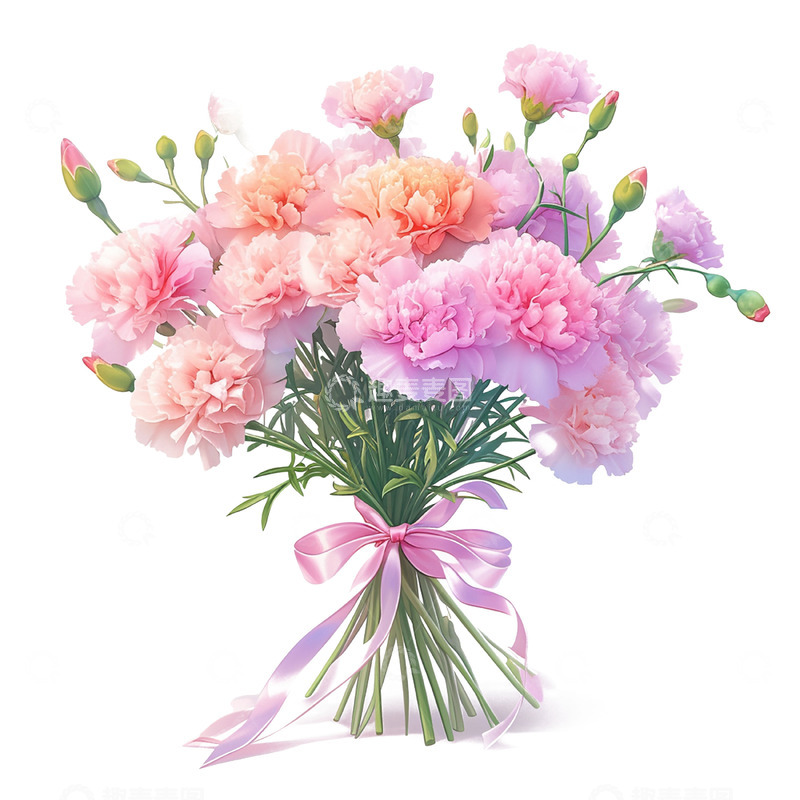 高清大图下载【趣麦麦图】粉色丝带康乃馨鲜花